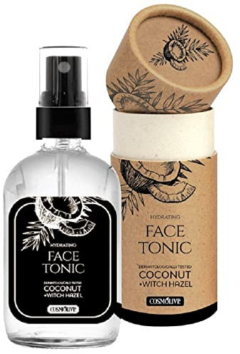 cosmolive Face Tonic Coconut in Glasflasche Spray 240 ml | Gesichtswasser für Männer & Frauen | Unreine Haut & Pickel | Gesichtstonic mit natürlichem Kokosnussöl | Vegan ohne Parabene - Palmöl