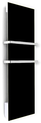 ILO/Radiateur Sèche Serviette Électrique Soufflant /1250W/ +17 Motifs, Design Unique/Rayonnnant/Extra Plat/ IP44 / 2 barres Inox/Orientation Verticale/Éco, Silencieux/France/Noir