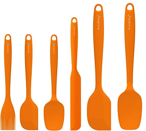 Juego de 6 espátulas de silicona sin costuras, antiadherentes, resistentes al calor hasta 600 °F, utensilios de cocina, cocinar, hornear, color naranja