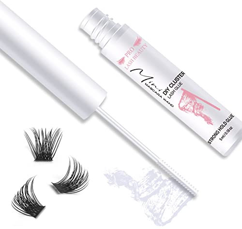 Cluster Lashes Glue WimpernKleber Clear Individuelle Lash Glue für DIY Wimpernverlängerung Lash Bond Glue Mascara Wand Super Strong Hold 48 Hours WaterProof Latexfree (5ml, Clear)