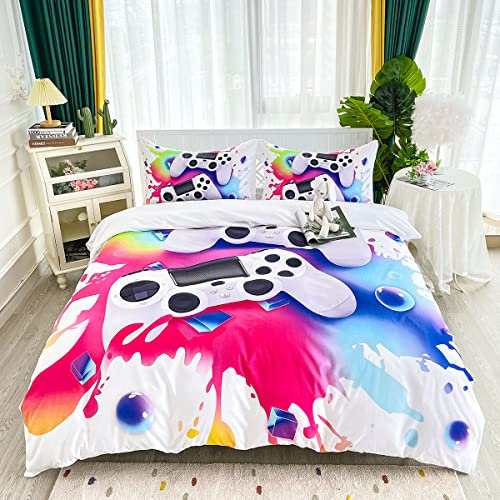HOTRCR Spielthema Muster Bettwäsche-Set Kinderspielkonsolen-Trösterbezug Gampad Videospiele Tagesdecken Spielmaschine Schlafzimmer Dekor bettwäsche 135 * 200cm DEL44