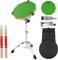 Lotkey Schlagzeug-Übungspad-Set, 30,5 cm, für Erwachsene und Kinder, mit Snaredrum-Ständer, doppelseitig, Drumsticks, Tragetasche, Grün
