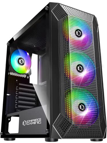 EMPIRE GAMING - Case PC da Gioco Ruby - ARGB Mid-Tower ATX, mATX, ITX -Frontale Mesh -Pannello Laterale in Vetro Acrilico -4 Ventilatori 3 Pins 5 Volt LED RGB Indirizzabile 120 mm -MB Sync- Nero