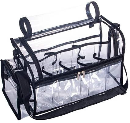 Large Professional Free Standing Clear PVC Makeup Artist Set Bag Transparent Makeup Brush Buddy Make up Kits Organizer Carry All MUA Travel Cosmetic Bag with 8 Dividers and Tissue Holder, Clear,