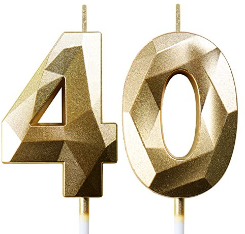 Bougies d'anniversaire 40 ans Homme Femme Bougie Chiffre Dorée Bougies Numéros Décoration Gateau Anniversaire Bougie 40 ans Bougies Anniversaire Adulte