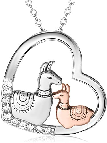 Engelshof Halskette Kette mit Alpaka Alpakakette Mother and Child 929 Stirling Silber Schmuck Silberkette Lama Geschenk für Frauen und Kinder