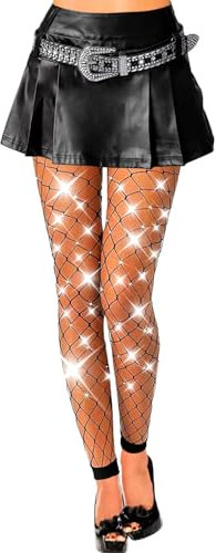 Fohevers Calze a rete da donna senza piedi glitterate calze a rete calze a rete no dita strette, Grande rete senza piedi, Taglia unica