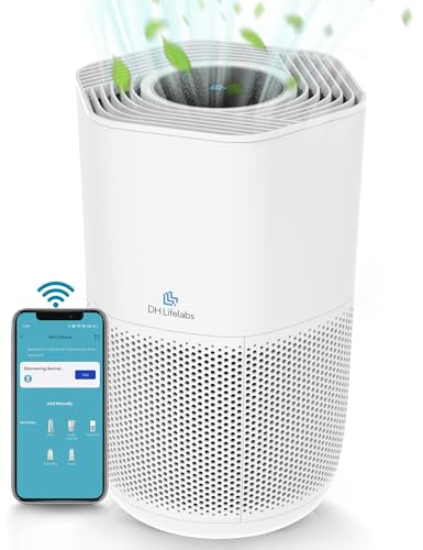 DH Lifelabs Air Purifiers for Home, H13 HEPA Filter Air Ionizers for Living Room, Voice Control Smart WiFi Air Purifier for Bedroom, Allergies, Quiet Sleep Mode and Timer (Sciaire Essential, White)