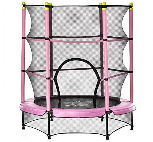 HOMCOM 4.6FT Kids Trampoline with Safety Enclosure, Indoor Outdoor Toddler Trampoline, for Ages 3-10 Years, Pink