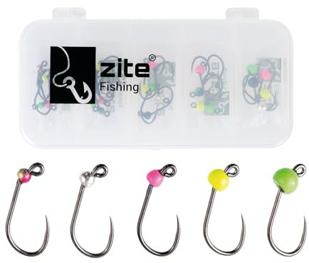Zite Fishing Tungsten Jighaken Set fürs Ultra Light Angeln | 25 Stück Forellen-Haken #6 | 0,3 – 1,2 g | Sortimentsbox inkl. | Perfekt für Feinripp-Gummiköder | 5 3 UV Aktiv