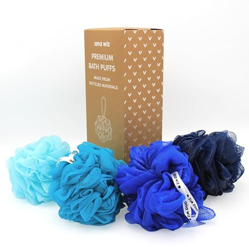 ana wiz Lot de 4 grandes bouffées exfoliantes super douces fabriquées à partir de matériaux 100 % recyclés | Durable, durable et recyclable (sous la mer), Variété