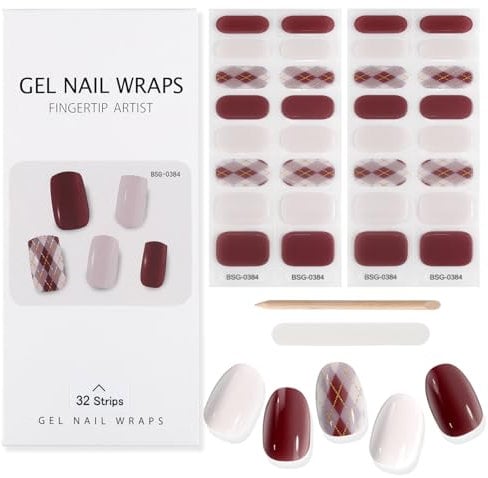 EBANKU 32 PCS Gel Nail Strips, Nail Gel Polish Strips Full Wraps Adhesive Gel Nail Stickers with Nail File and Stick(UV/LED Lamp Required)(4)