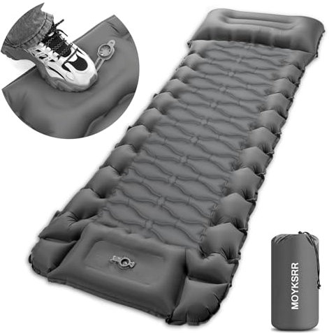 MOYKSRR Colchon Hinchable Camping, Colchones Camping Autohinchable con Almohada y Bomba de Pie, Portatíl Esterilla Hinchable Camping para Viajes, Exteriores, Senderismo, Playa, Camping, Gris