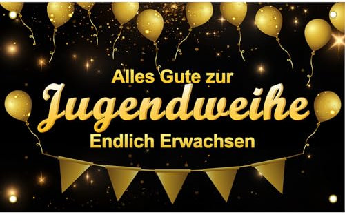 180 x 110cm / 71 x 43in Jugendweihe Deko Banner für Jungen und Mädchen Alles Gute zur Jugendweihe Endlich Erwachsen
