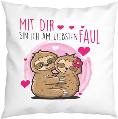 LIEBTASTISCH - Mit dir bin ich am liebsten Faul - Dekokissen - Faultier Motiv - Couple Kissen mit Spruch - perfekte Geschenkidee - für Sie & Ihn - Pärchenkissen