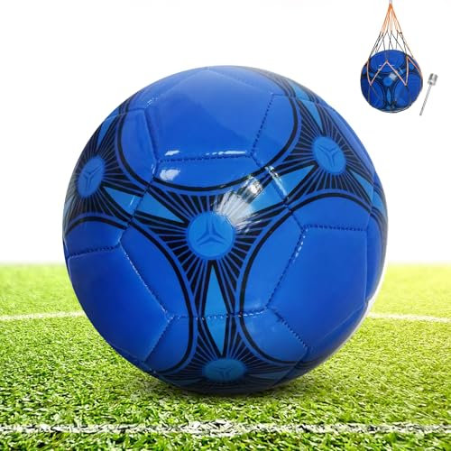 KWJEIULSOQ Fussball Grösse 5 - Professioneller Fußball für Kinder & Erwachsene - Offizieller Wettbewerb & Training - Draußen & Drinnen - Unisex Freizeitbälle für Profis & Anfänger (Blau, 5)