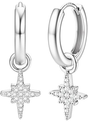 Dochais 14 Karat Vergoldet Huggie Creolen mit Blitz/Kreuz/Stern/Münz/PerlenOhrringe für Damen und Mädchen Chunky Knorpel Tropfen Ohrringe Hypoallergene Sehr Hautverträgliche Silber&Gold (Silbrig5)