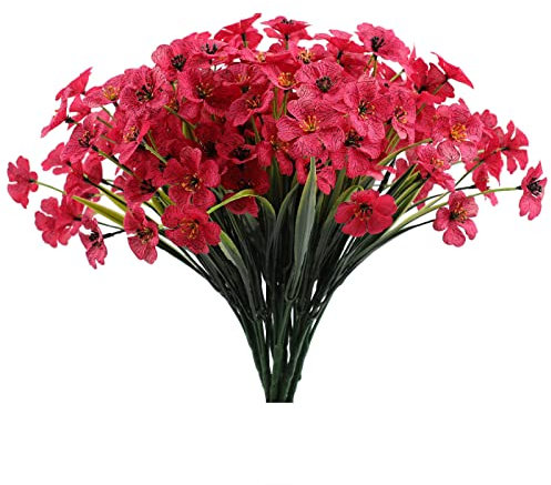 Christrosen Künstlich 12pc 5 Frühling Gras Wasser Gras Seide Druck Tuch Violette Simulation Outdoor Dekoration seidenblume Pflanzen Girlande (Hot Pink, One Size)