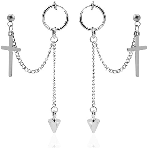 Clyhon 2 Stück Kreuz Tropfen Ohrringe Rostfreie Stähle Kette Tropfen Damen Herren Punk Kugel Ohrstecker Hypoallergener Schmuck