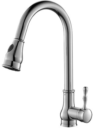 Wasserhahn Küche - Küchenarmatur Mit Brause Ausziehbar, Retro Antik Stil Messing Einhebel 360° Schwenkbar Spültischarmatur Mischbatterie Mit 2 Strahlarten, Hoher Auslauf Armatur Küche, Chrom, Silber
