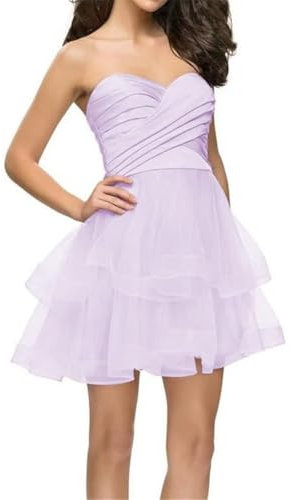 WSEYU Vestidos de tul en capas para adolescentes, vestidos de dama de honor, vestidos cortos de graduación, Lila, 56