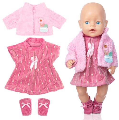 Puppenkleidung und Outfits für Baby Puppen - Puppenzubehör mit Kleid, Mantel, Socke - Geschenke für Mädchen und Jungen