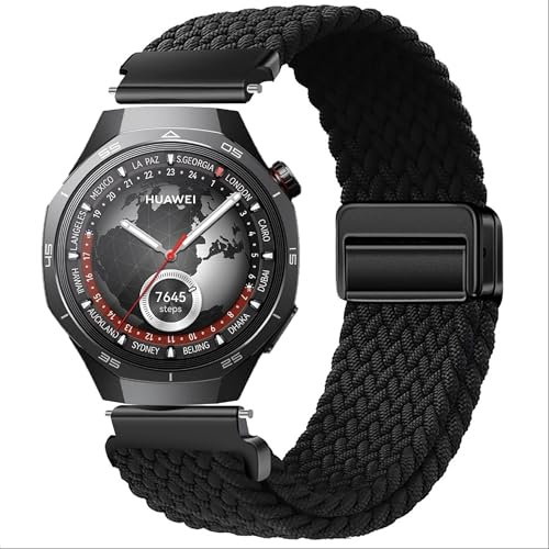 GIOPUEY Armband Kompatibel mit Huawei Watch GT 6 46mm/GT 6 Pro/GT5 46mm/GT5 Pro Geflochtenes Nylon Armband [unisex] elastisch Ersatzarmband - Black