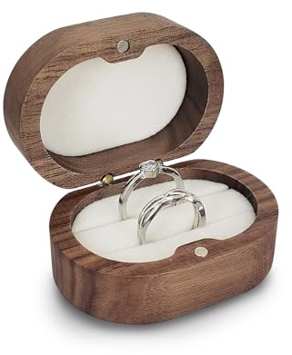 WisePoint 2 Slots Ringschachtel, Hölzerne Ringkästchen Ring Geschenkbox mit Magnetischem Verschluss, Ovale Schmucketui für Verlobung, Hochzeit, Vorschlag, Jubiläum (weiß)