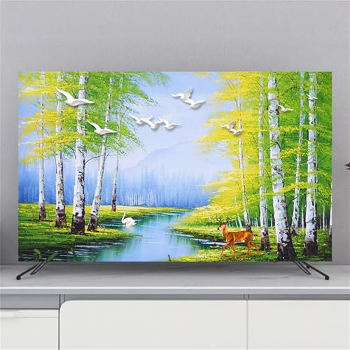 Treer Cubierta Antipolvo para TV, Universal Funda para Televisor Cubierta de Televisión Elástico Protector Pantalla de Funda para 32 a 80 Pulgadas (40-43 Pulgadas,Pájaro Blanco)