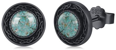 Twoowl Schwarze Ohrstecker 925 Sterling Silber Schwarzer Onyx/Türkis/Abalone/Tigerauge/Holz Ohrringe Schwarzer Schmuck Geschenke Frauen Männer