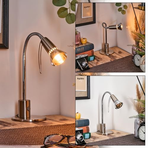 HOFSTEIN Tischleuchte Felan, Tischlampe aus Metall in Nickel-matt/Chrom, moderne Leuchte im Retro/Vintage-Design, (Ø 6 cm), Schalter am Gehäuse, E14, Wohnzimmer, Schlafzimmer, Esszimmer, Flur, Büro