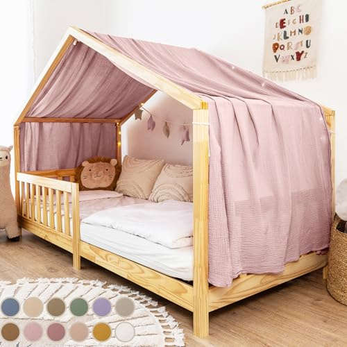 lilimaus Hausbett Himmel [in 12 Farben] Betthimmel Hausbett aus 100% | Baumwolle Musselin - Stoffhimmel für Hausbett Deko Mädchen & Jungen - Himmel für Hausbett Kinder - Bett Vorhang Kinderbett
