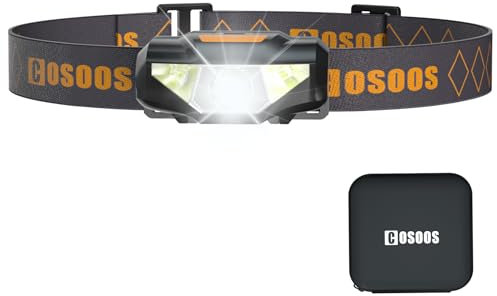COSOOS Mini linterna frontal LED con bolsa de transporte, 45 g, ligera y pequeña, resistente al agua, linterna frontal brillante para adultos, niños, camping, lectura (pilas no incluidas)