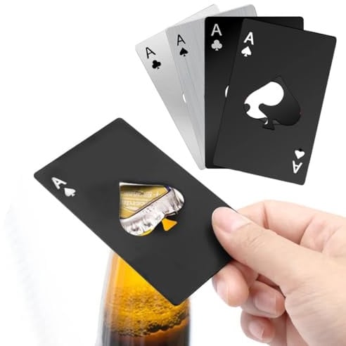 Flaschenöffner Set, 4 Stück Set Flaschenöffner, Pokerflaschenöffner, Personalisierter Lustiger Bierflaschenöffner, Edelstahl Flach Casino Flaschenöffne