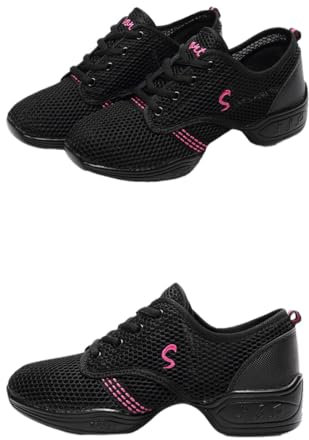 Damen Lace Up Tanzsneaker Damen Geteilte Sohle Luftkissen Modern Tanzschuhe Plattform (schwarz rot,39)