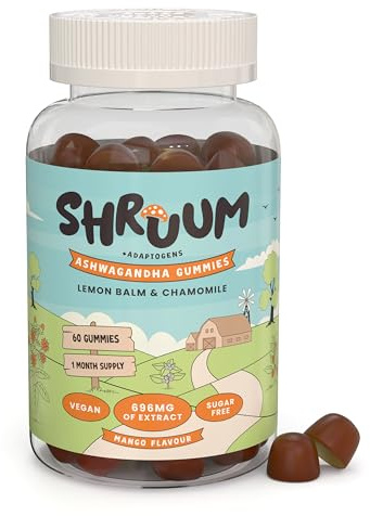 SHRUUM Calm: Ashwagandha Gummies with Lemon Balm, Lavender, Chamomile & Vitamin B6 - Vegan, Sugar-Free Mango Flavour - 60 Tasty Gummies - 30 Day Supply - Ashwagandha for Anxiety and Stress Relief