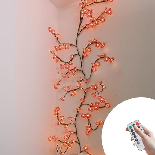 Spalivivre Fiori di ciliegio Willow Vine Decorazione da parete, catena luminosa Willow Vine con telecomando, 8 modalità, timer alimentato USB, 144 LED, fiori di ciliegio, rami luci per camera da letto