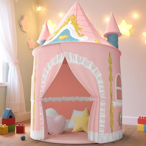 Skirfy Prinzessinnen Schloss Spielzelt Kinder, Indoor Spielhaus aus weichem Stoff, Kinder Bettzelt,Spielzelt für Drinnen,Prinzessin Zelt, Kinderspielhaus, 163 × 105 × 105, Geschenk ab 3 Jahren