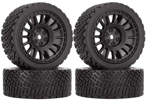 KEEDA 4 Stück 66mm RC-Reifen und Kunststoff Felgen Räder für Tamiya TT01 TT02 HSP HPI Kyosho 1:10 RC On Road Auto Rennwagen Rallye Auto (Schwarz)