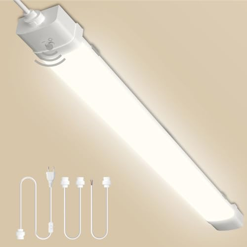 Sararoom Feuchtraumleuchte Werkstattlampe 115cm, LED Röhre mit Bewegungsmelder - 40W 4800LM Wannenleuchte, IP65 Wasserfest Kellerlampe, 3000K Verknüpfbar Feuchtraumlampe für Büro Treppe Garage Balkon