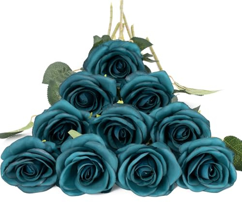 DuHouse 10 Pcs Artificial Silk Rose Flowers Long Stems Fake Flowers for Wedding Arrangement Centerpiece Home Kitchen Decor
