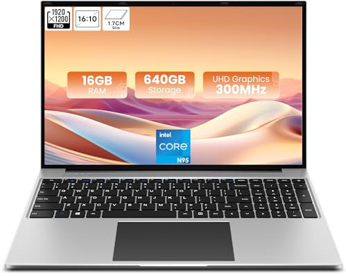 jumper 16 inch laptop, Celeron N95 Notebook, 16GB DDR4 640GB (128G eMMc+512G SSD) laptops, 1920x1200 FHD IPS display (16:10), BluetoothT 4.0, 2.4G+5G WIFI, Suitable for Students