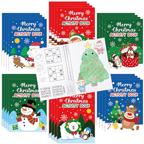 2ooya 24 Stück Weihnachts Malbuch für Kinder - Mini-Malbücher mit Ausmalbildern, Labyrinthen & Wortsuchspielen, Geschenkidee für Weihnachtsmann Socken & Party Beutel Füller, Pädagogisches Spielzeug