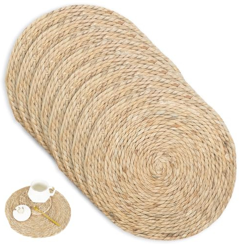 GOEDCH Tovagliette in giacinto d'acqua: 8 pezzi 30 cm Tovagliette rotonde intrecciate in giacinto d'acqua, tovagliette lavabili, intrecciate in zostera, tovagliette rotonde per tavolo da pranzo