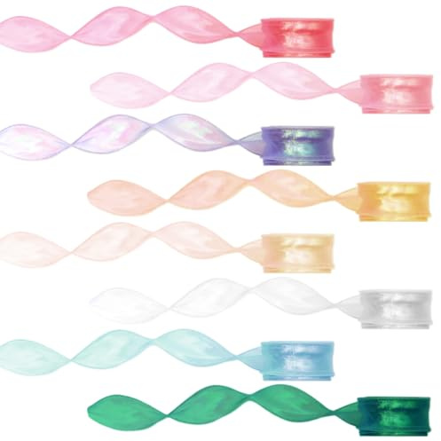 8 Rouleaux Rouleaux De Ruban en Organza Ruban Organza De Scintillant | 4 Cm X 9 M Transparent Rubans Mousseline 8 Couleurs pour DIY, Déco Fleur, Décoration D'Anniversaire Et De Mariage