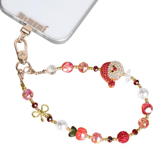 memumi Weihnachtstelefonkette mit Weihnachtsbaum, Handy Charm Perlen Lanyard, Urlaub handgemachte Handgelenk Lanyard für Frauen, Handkette Universal für Smartphones
