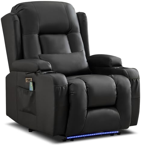 TCGBKAF Fernsehsessel Elektrisch Verstellbar TV Sessel Relaxsessel mit Liegefunktion, Kunstleder Kinosessel Massagesessel mit Wärmefunktion, Gemütlicher Sessel Beige fürs Wohnzimmer (1, Schwarz)