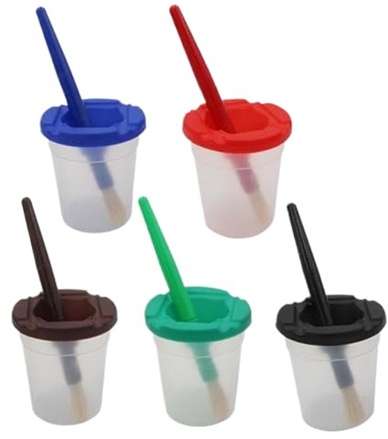 Vasos de Pintura con Tapa - 8.7x5.7cm 10 Unidades Anti-Derrame | Vasos de Pintura para Niños con Țapas de Colores y Pinceles - Set Pinturaa Acrílica y Acuarela Manualidades