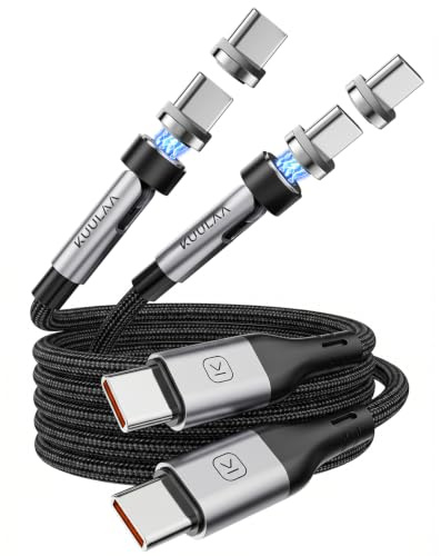 Kuulaa Lot de 2 Câble de Charge Magnétiques USB-C 240W 2M+2M, Câble de Charge Magnétique 360° et 180° Charge Rapide PD 3.1 Compatible avec iPhone 17/16/15 et Galaxy S26 S25 S24 iPad Pro MacBook Air