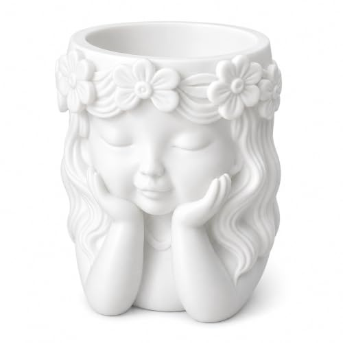 White Face Vase for Flowers, Watertight Lady Head Decor, 12.7 cm | Watertight lightweight plastic vase; fresh, dried or artificial flowers; 12.7 cm high; matte white; no drainage hole